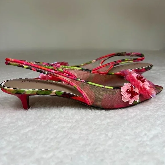 Betsey Johnson Audree Floral Slingback Kitten Heels Sequin Pointed Toe Women's 7 - Picture 9 of 9